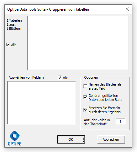 Gruppieren Tabellen Excel App-Fenster Gruppieren Tabellen
